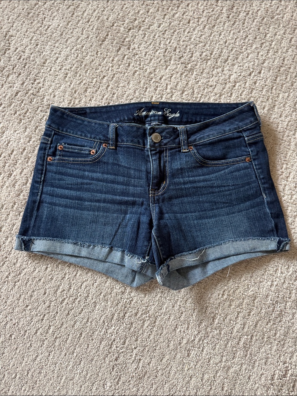American Eagle Outfitters Dark Blue Rolled Hem Denim Shorts